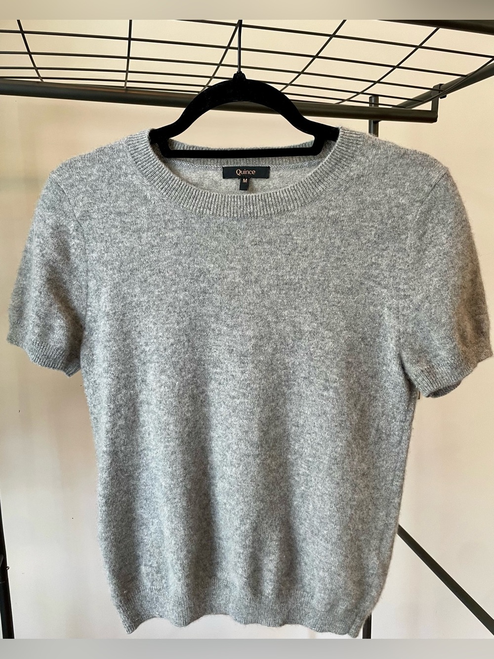 Quince Mongolian Cashmere Short Sleeve Sweater in Heather Gray